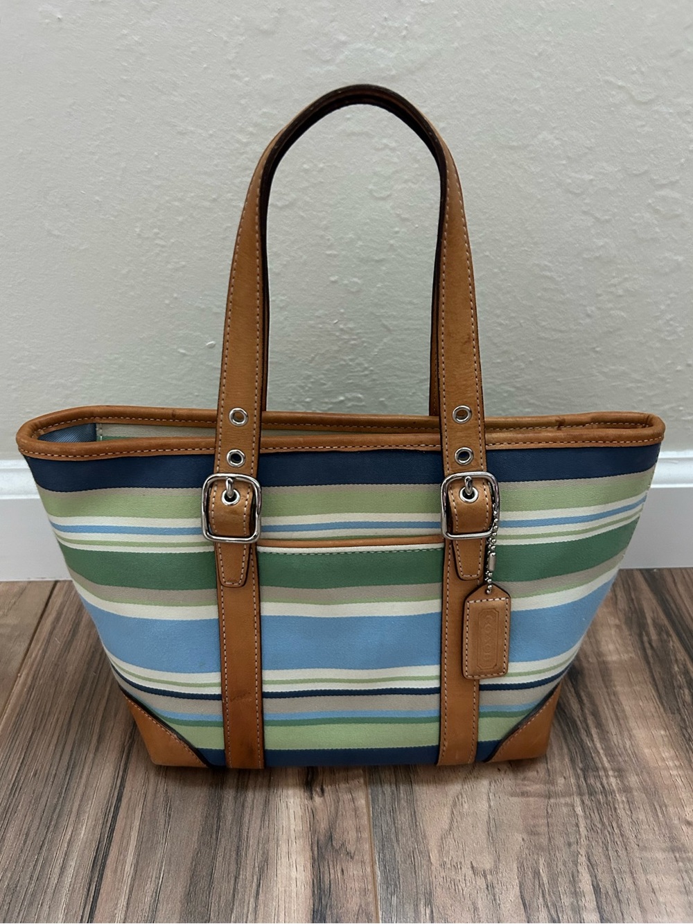 Coach Hampton small tote in blue/green